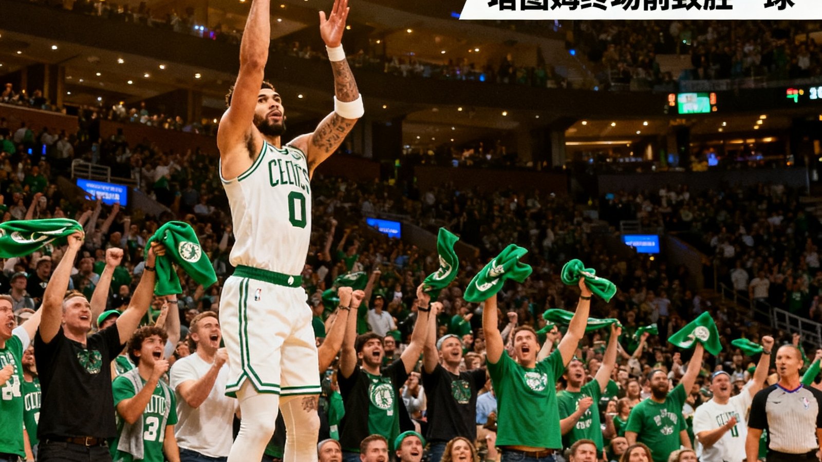 NBA东部决赛战报，凯尔特人主场险胜对手，塔图姆在终场前投出致胜一球，全场观众起立欢呼